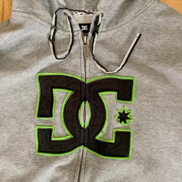 Y2K DC Fullzip Hoodie Men's Medium Gray Sweater Big Logo Embroidered Skating 00s - Picture 2 of 6